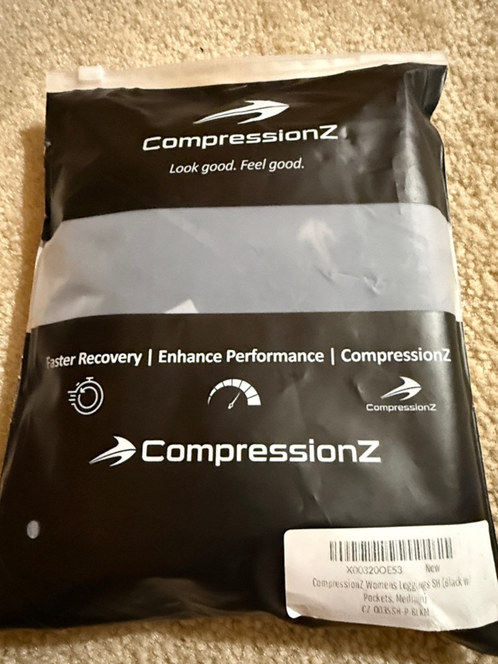 NWT New in package Compression Z high waist leggings black w/ pockets sz medium - Picture 2 of 8